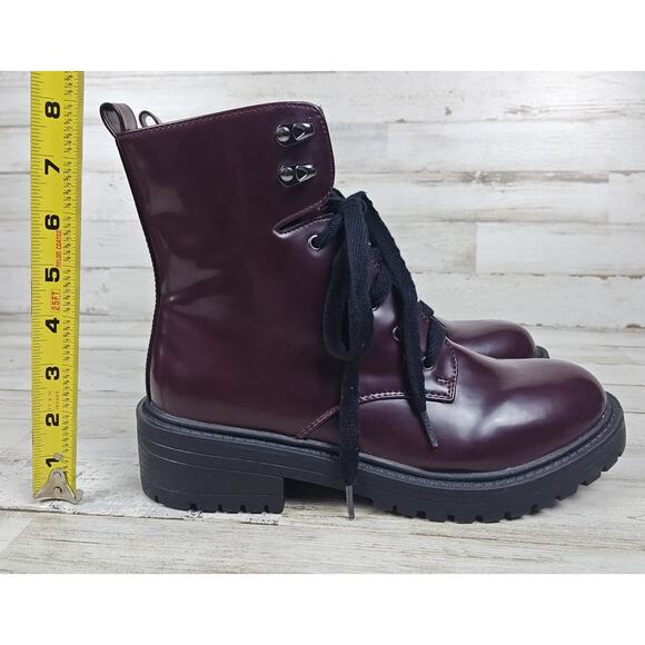 MADDEN GIRL Alicee Women’s Sz 7.5M Combat Platform Vegan Burgundy Leather Boots. - Picture 8 of 9